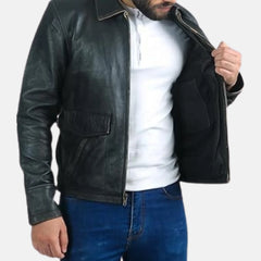 River Road Removable Collar Mens Leather Motorcycle Jacket