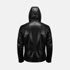 Biker Style Mens Hooded Leather Jacket