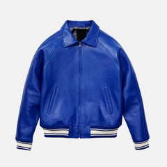 Men's Blue Leather Varsity Jacket