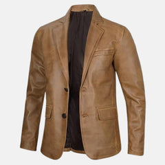 Valnero Notched Lapel Leather Blazer For Men