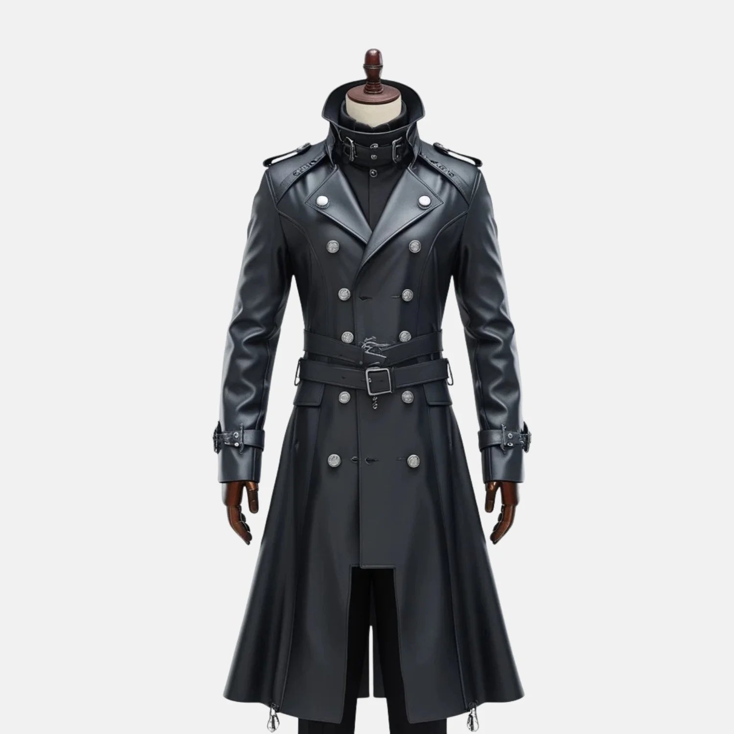 Vantablack Gothic Steampunk Leather Trench Coat Men