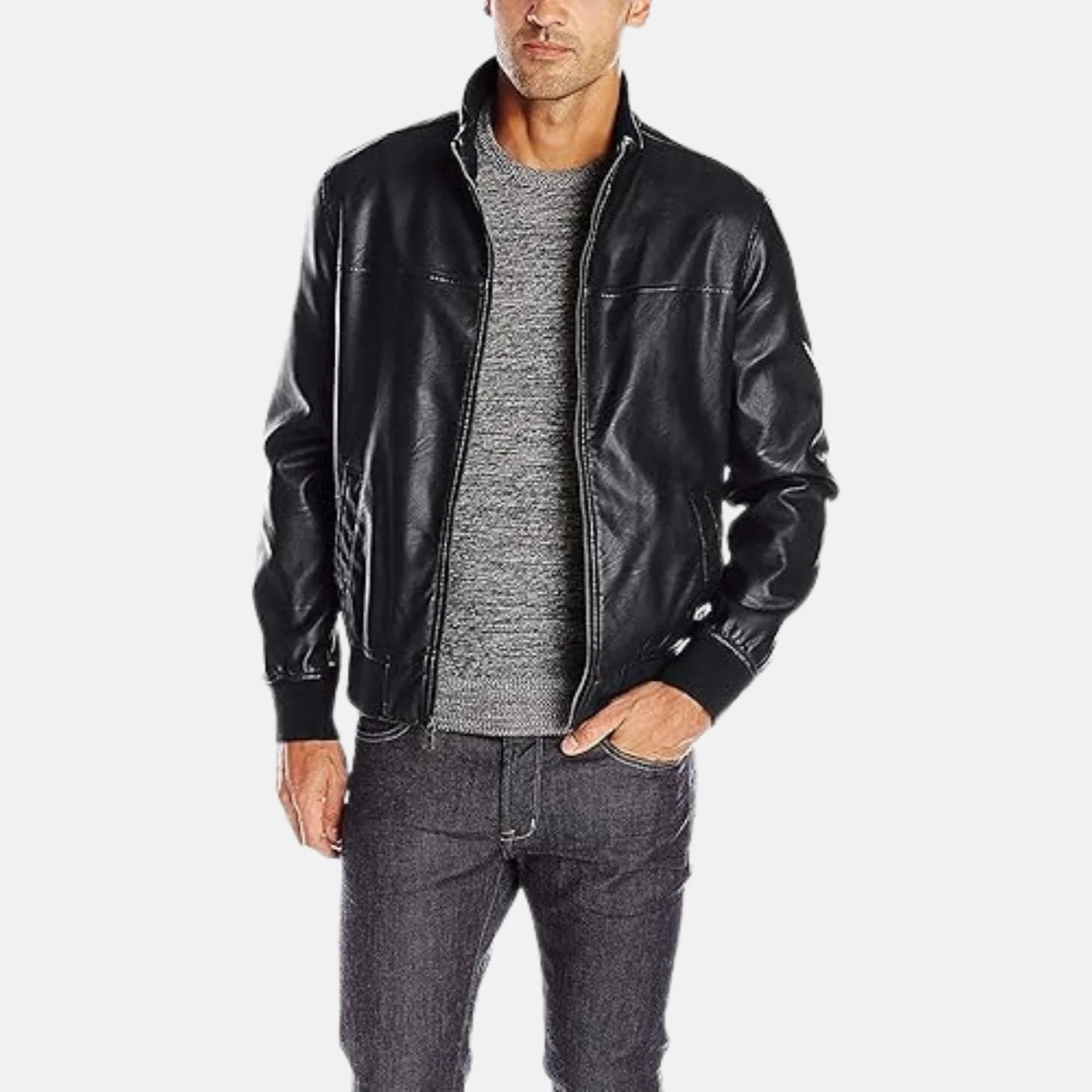 Slim Fit Leather Bomber Jacket Men
