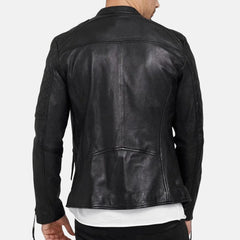 Quilted Black Leather Biker Jacket