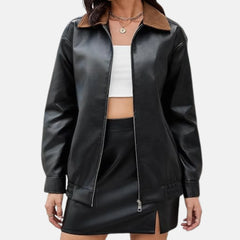 oversized leather biker jacket | black jacket