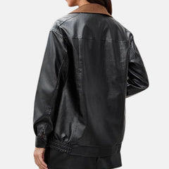 oversized leather bomber jacket | leather bomber jacket
