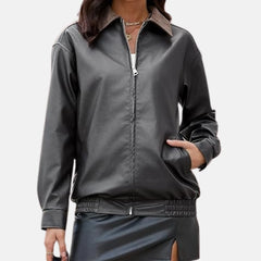 oversized leather jacket womens | leather bomber jacket