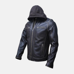 Vortex Removable Hood Mens Leather Motorcycle Jacket