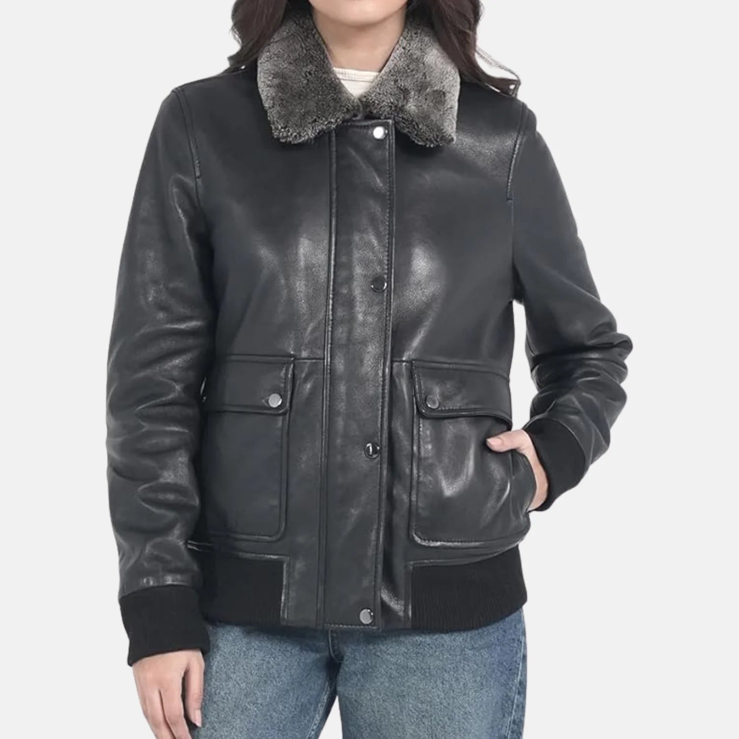 Top Faux Fur Collar Flight Jacket Women