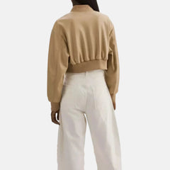 Cropped Bomber Leather Jacket Varsity