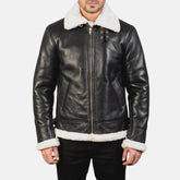 Men’s Black Bomber Faux Fur Leather Aviator Jacket