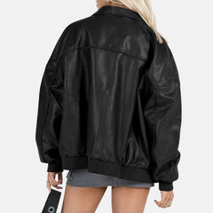 Aurorae Leather Bomber Jacket for Women
