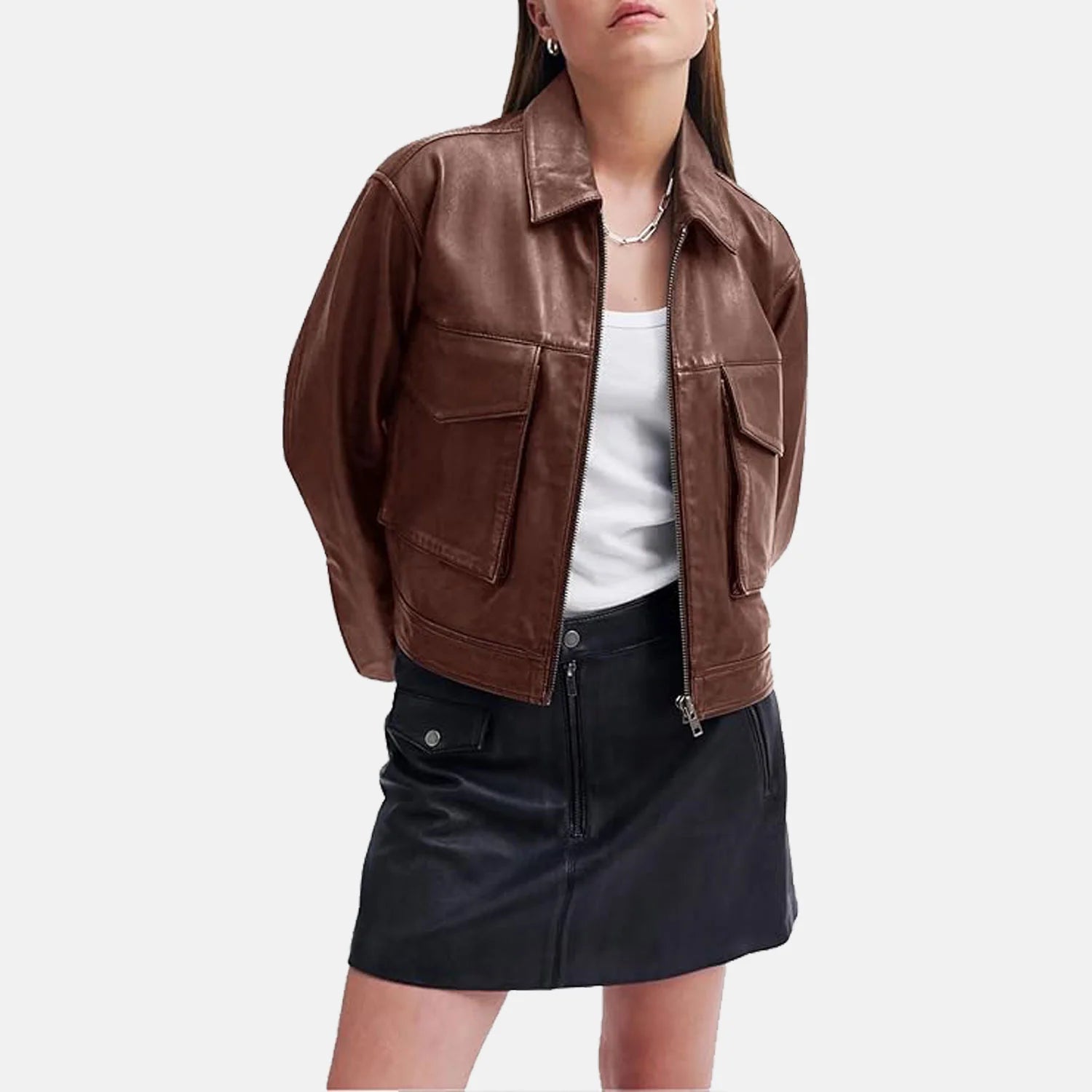 Campus Leather Bomber Jacket for Women