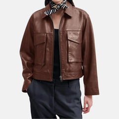 Campus Leather Bomber Jacket for Women