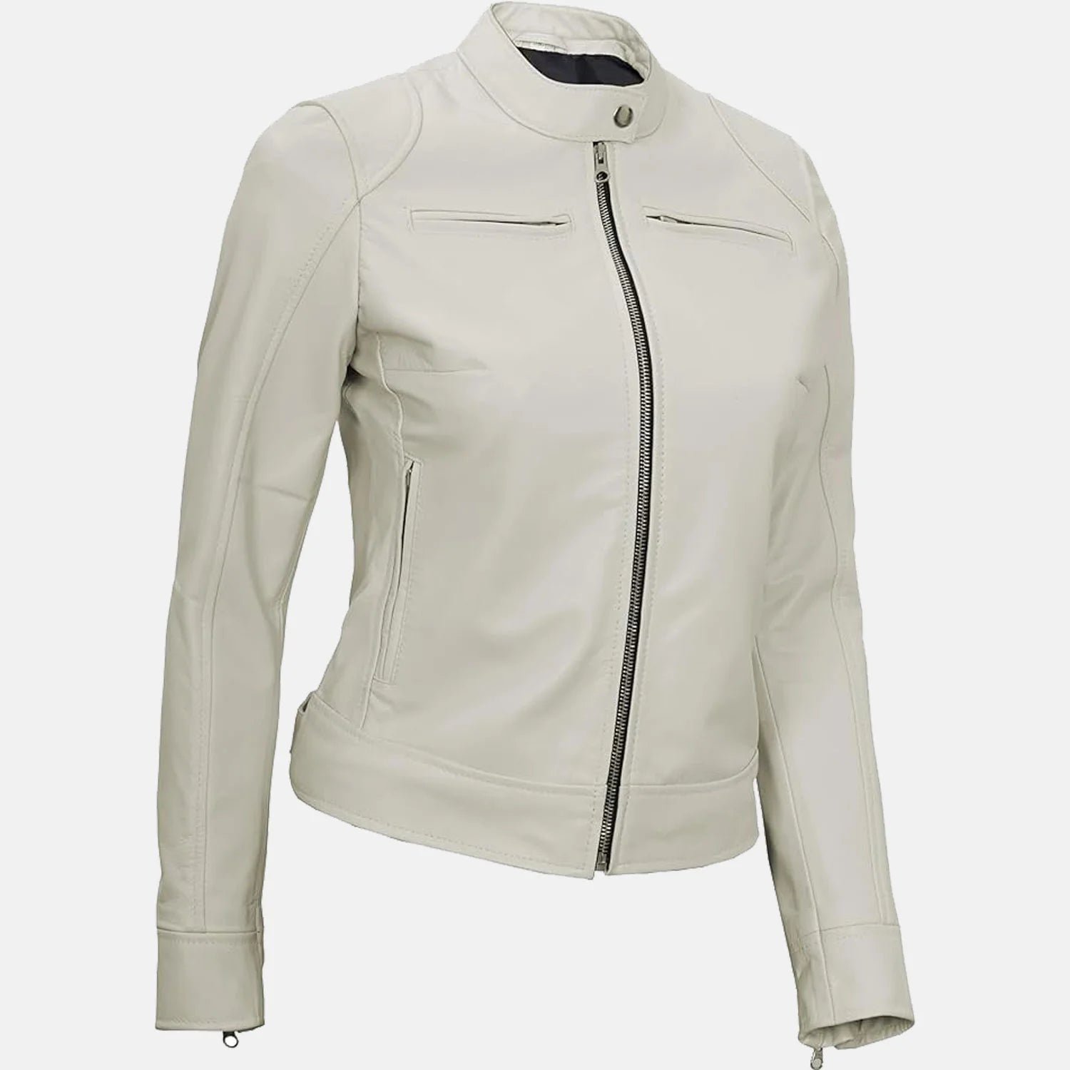 Donna Black White Leather Bomber Jacket for Women