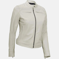 Donna Black White Leather Bomber Jacket for Women