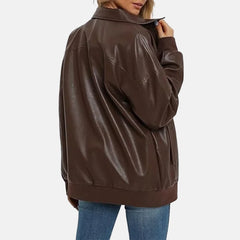 Elara Leather Bomber Jacket for Women