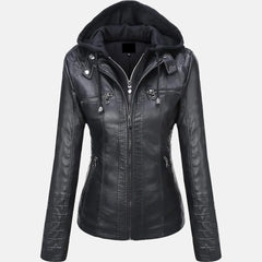 Roslyn Hooded Leather Bomber Jacket for Women