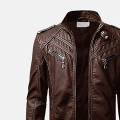 Apex Stand Collar Biker Leather Jacket