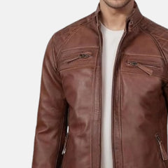 Apex Stand Collar Biker Leather Jacket
