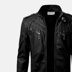 Apex Stand Collar Biker Leather Jacket