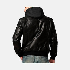 Asphalt Mens Leather Motorcycle Jacket with Removeable Hood