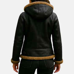 Black Women’s Fur Shearling Hoodie Leather Jacket