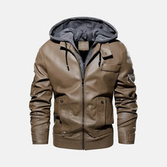 Bravado Mens Leather Jacket with Hood