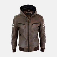 Caspian Men's Real Leather Jacket With Hood