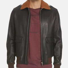  Angelo Black Leather Aviator Jacket