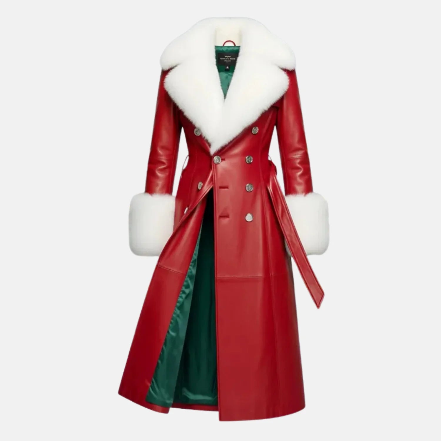Christmas Red Leather Trench Coat​ Women
