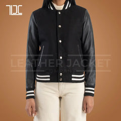 Classic Crest Womens Leather Bomber Jacket