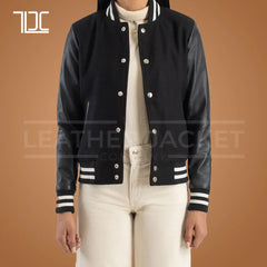 Classic Crest Womens Leather Bomber Jacket