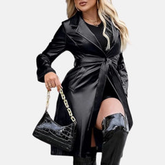 Claudette Women’s Leather Trench Coat Belted Loose Fit Open Front