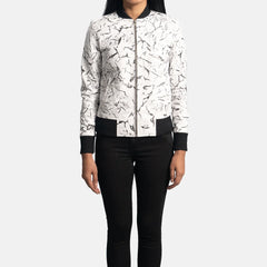 Donna Black White Leather Bomber Jacket for Women | Order Now