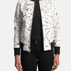 Donna Black White Leather Bomber Jacket for Women | Order Now