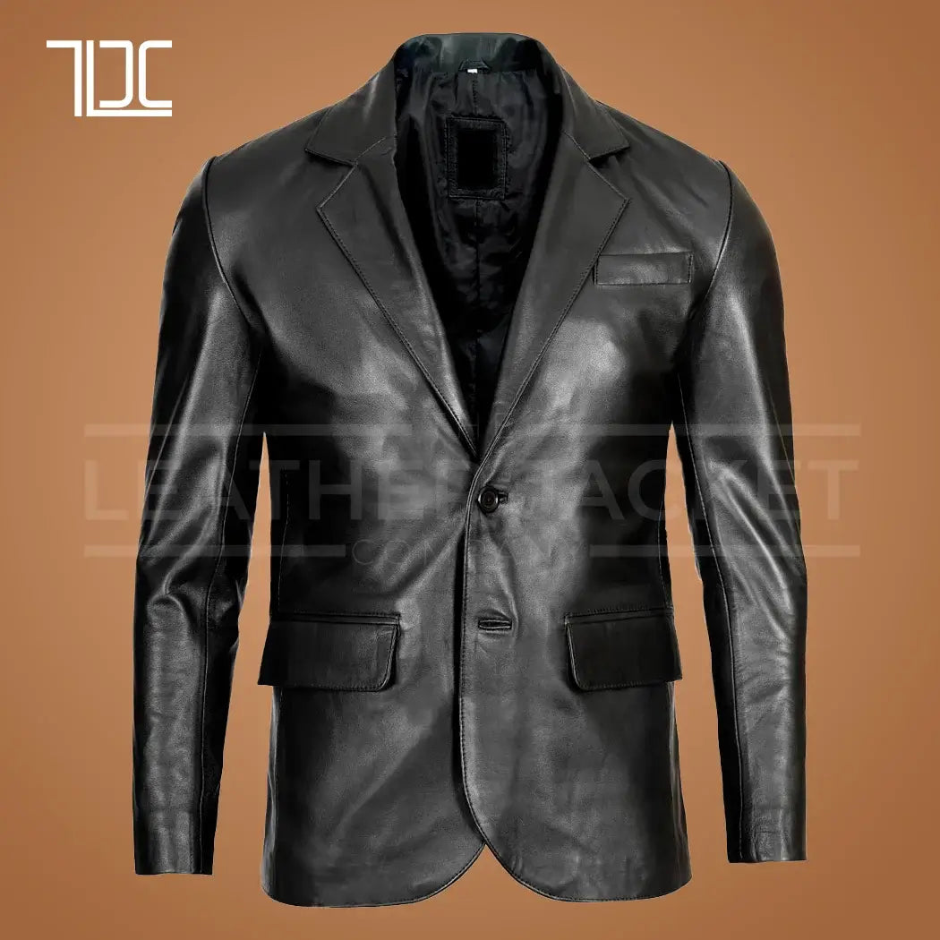 Double Button Refined Men leather Blazer - The Leather Jacket Company