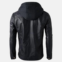  Removable Hood Men's Leather Hoodie Jacket
