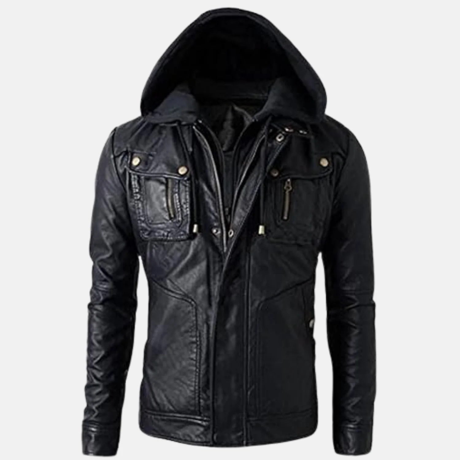  Removable Hood Men's Leather Hoodie Jacket