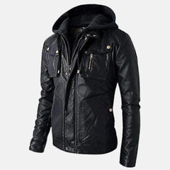  Removable Hood Men's Leather Hoodie Jacket