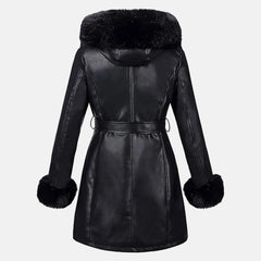 Elegance Women Furry Long Leather Coat