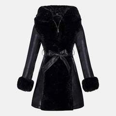 Elegance Women Furry Long Leather Coat