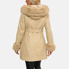 Elegance Women Furry Long Leather Coat