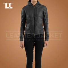 Emberlyn Hooded Leather Bomber Jacket Womens - The Leather Jacket Company