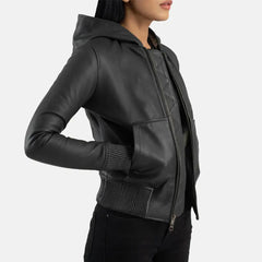 Emberlyn Hooded Leather Bomber Jacket for Women | Order Now