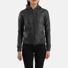 Emberlyn Hooded Leather Bomber Jacket for Women | Order Now