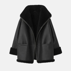  Faux Leather Fur Shearling Aviator Jacket