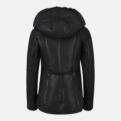 Furry Women’s Hooded Leather Sherpa Shearling Coat