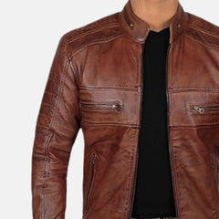 Phantom Streetwear Leather Biker Jacket with Utility Pockets