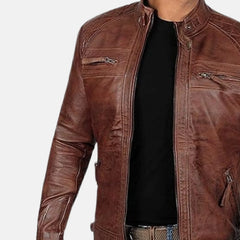 Phantom Streetwear Leather Biker Jacket with Utility Pockets