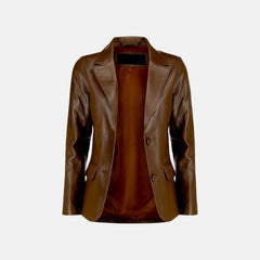 Lavinia Luster Double-Breasted Brown Leather Blazer